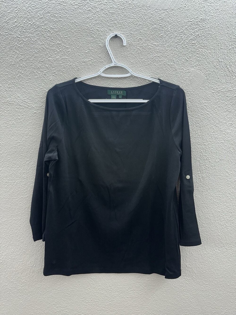 Lauren Ralph Lauren Womens Shirt Size Large Black 3/4 Sleeve Minimalist